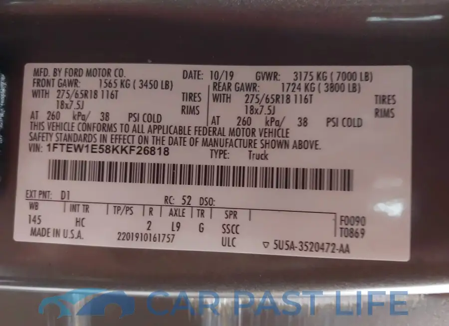 1FTEW1E58KKF26818# 9