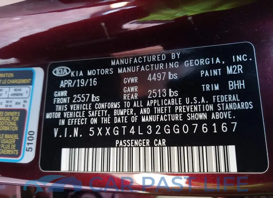 5XXGT4L32GG076167# 8