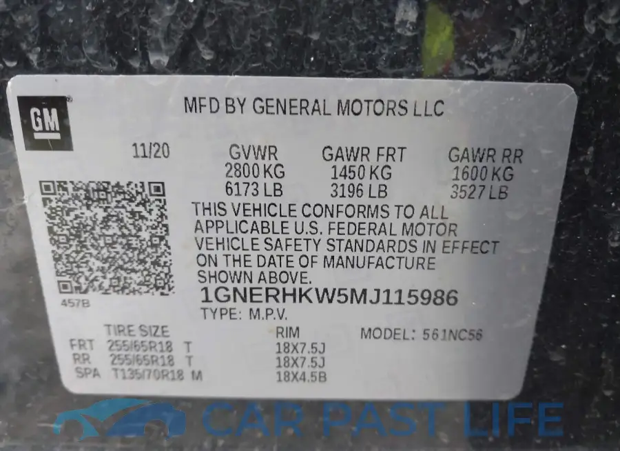 1GNERHKW5MJ115986# 9
