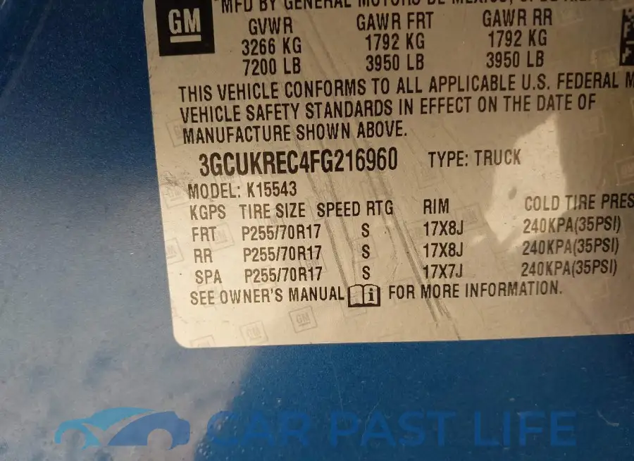 3GCUKREC4FG216960# 9