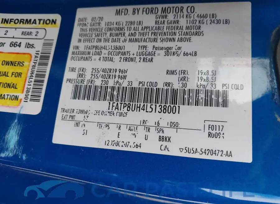1FATP8UH4L5138001# 9