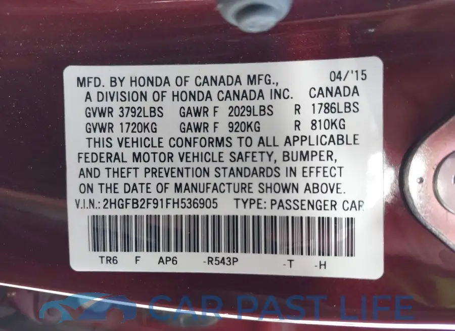 2HGFB2F91FH536905# 9