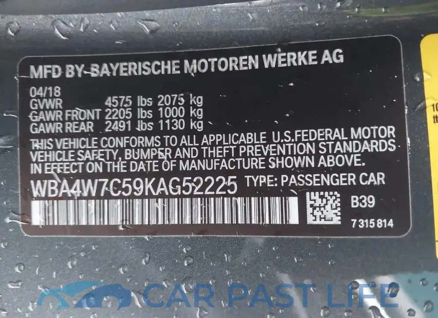 WBA4W7C59KAG52225# 9