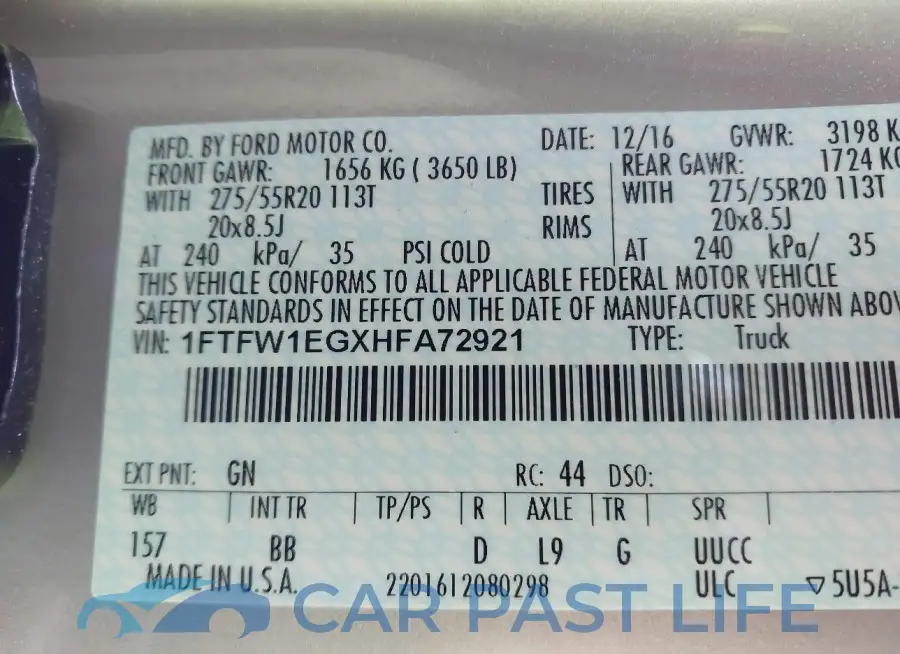 1FTFW1EGXHFA72921# 9