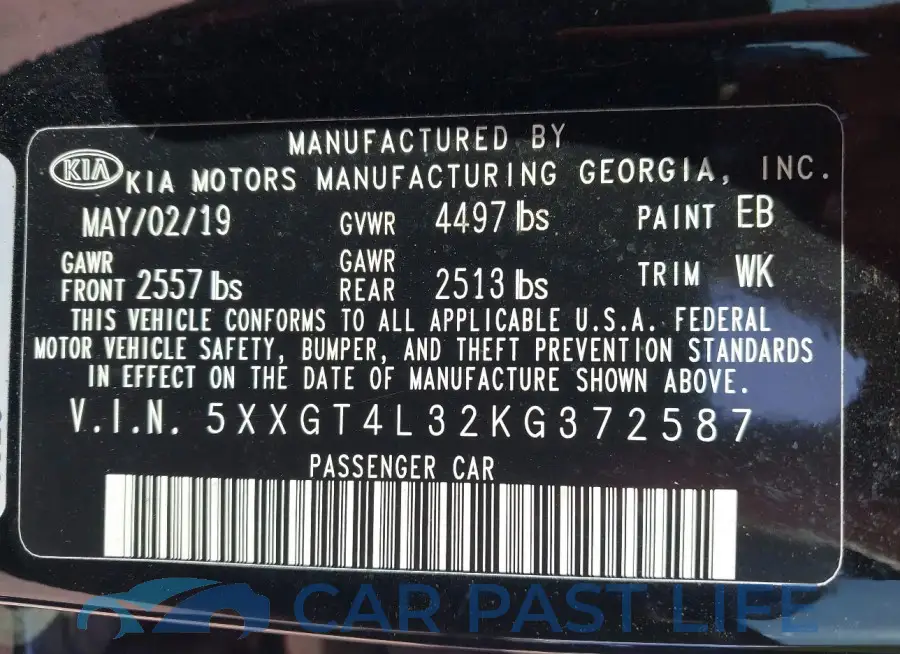 5XXGT4L32KG372587# 9