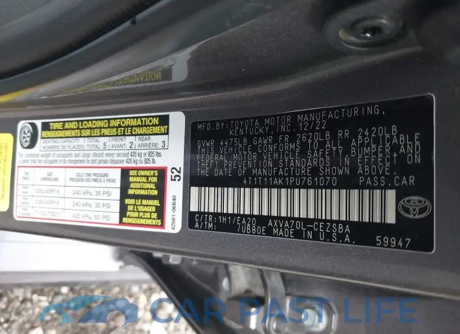 4T1T11AK1PU761070# 9