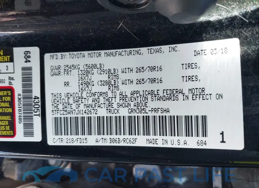 5TFCZ5AN7JX142672# 9