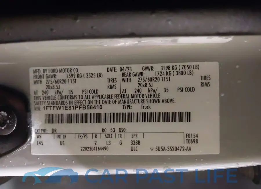 1FTFW1E81PFB56410# 9
