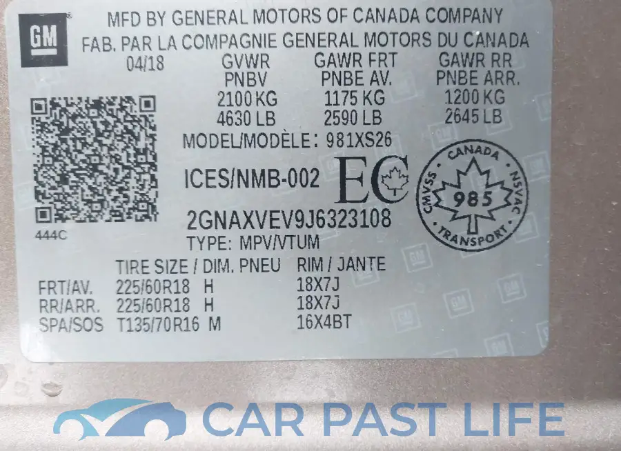 2GNAXVEV9J6323108# 9