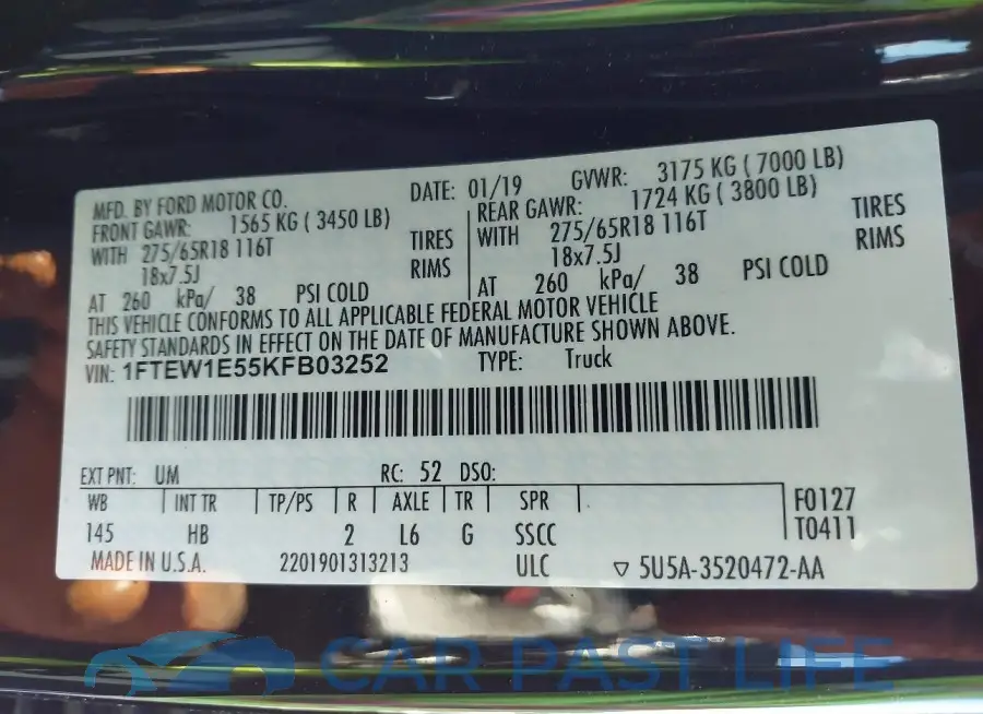 1FTEW1E55KFB03252# 9