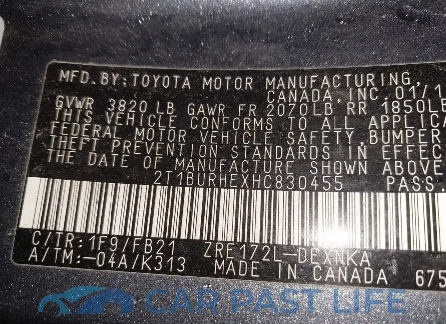 2T1BURHEXHC830455# 9