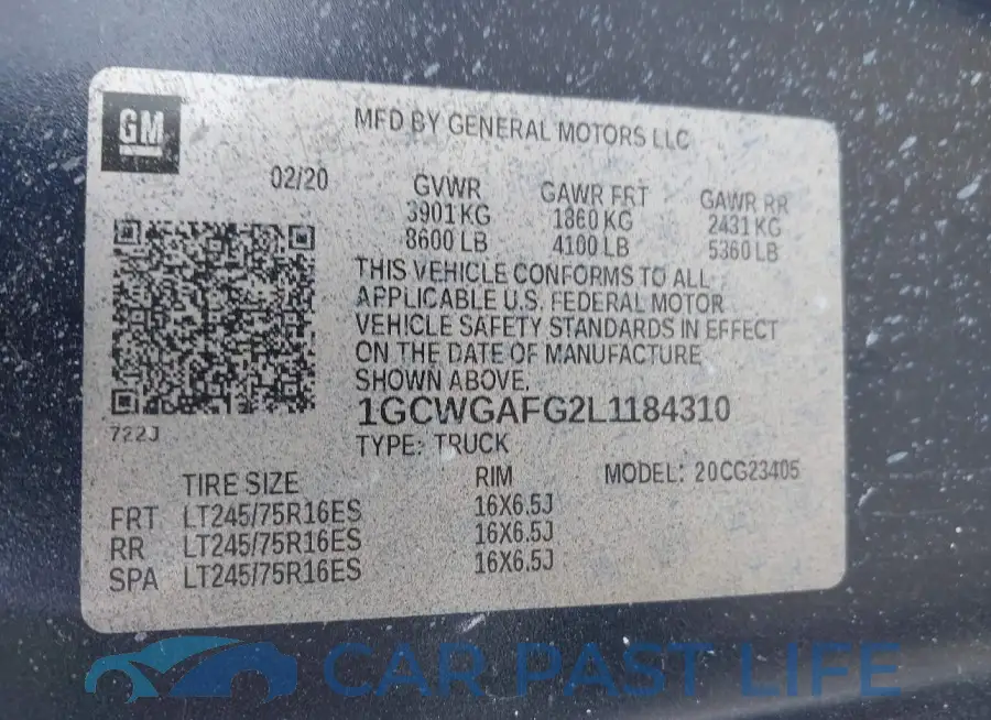 1GCWGAFG2L1184310# 9