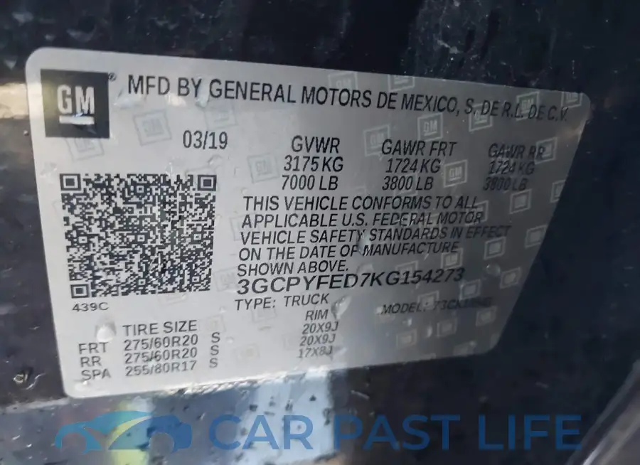 3GCPYFED7KG154273# 9