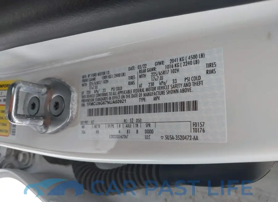 1FMCU9G67NUA60921# 9
