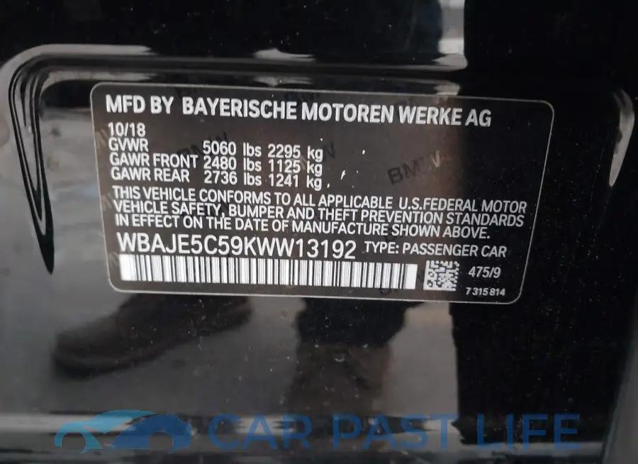 WBAJE5C59KWW13192# 9