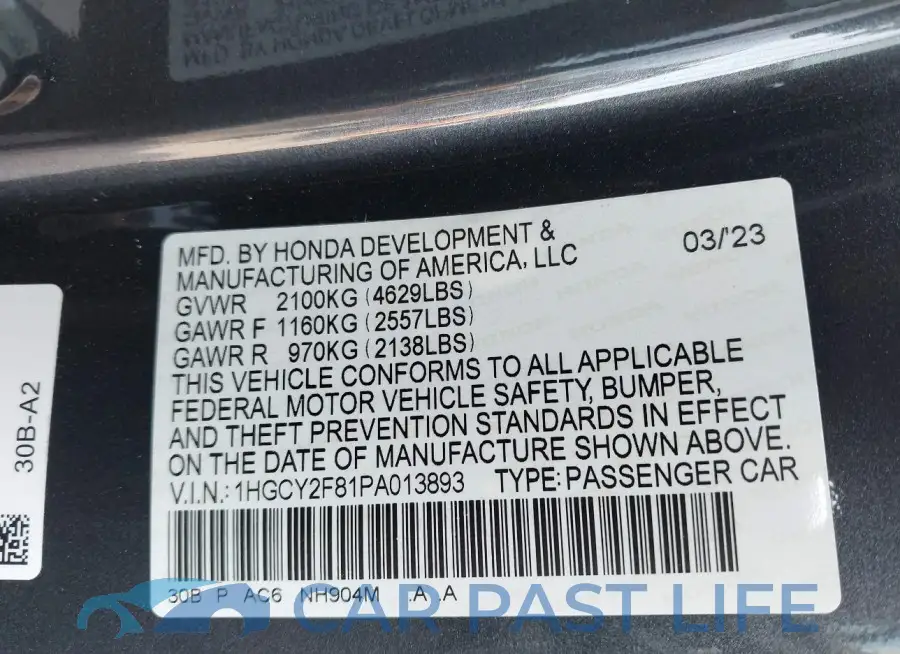 1HGCY2F81PA013893# 9