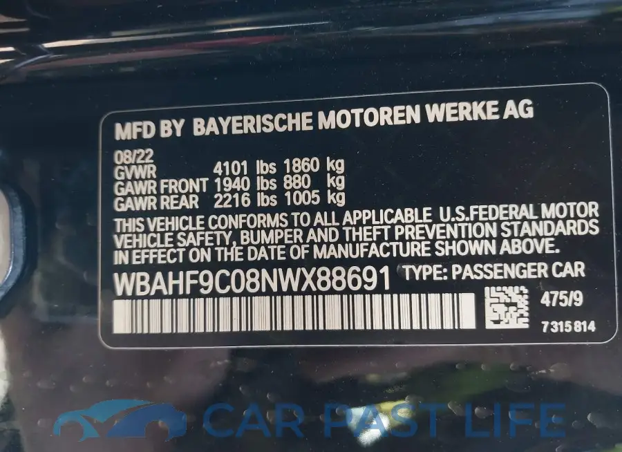 WBAHF9C08NWX88691# 9