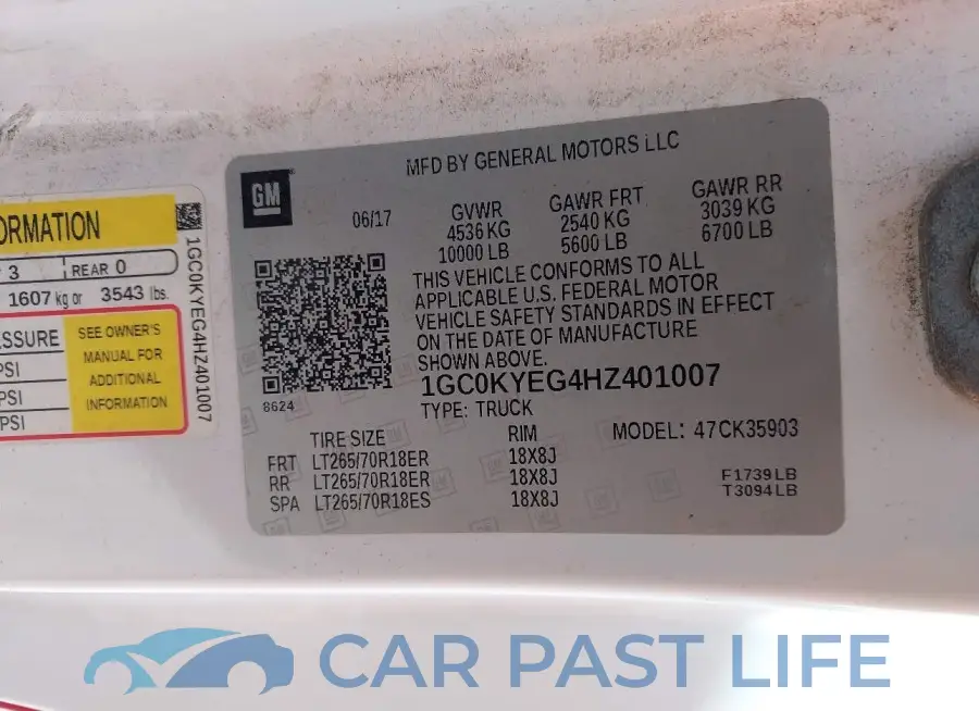 1GC0KYEG4HZ401007# 9