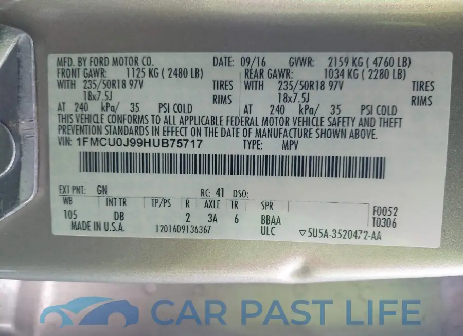 1FMCU0J99HUB75717# 9