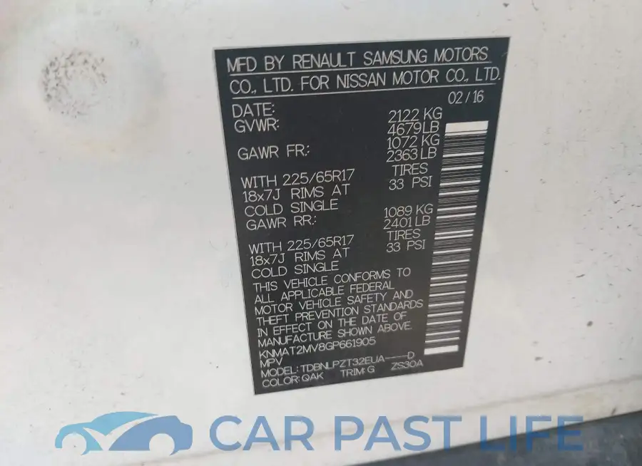KNMAT2MV8GP661905# 9