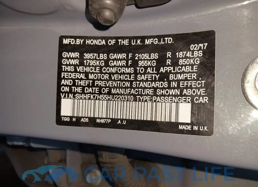 SHHFK7H55HU220310# 9