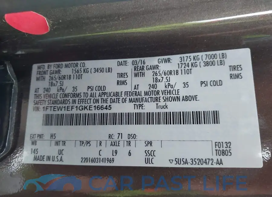 1FTEW1EF1GKE16645# 9