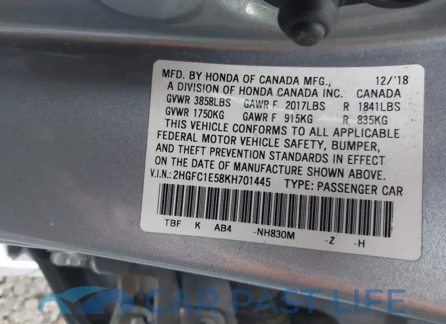 2HGFC1E58KH701445# 9