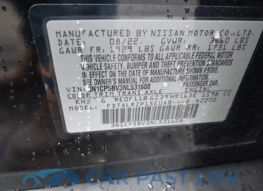 3N1CP5BV3NL531608# 9