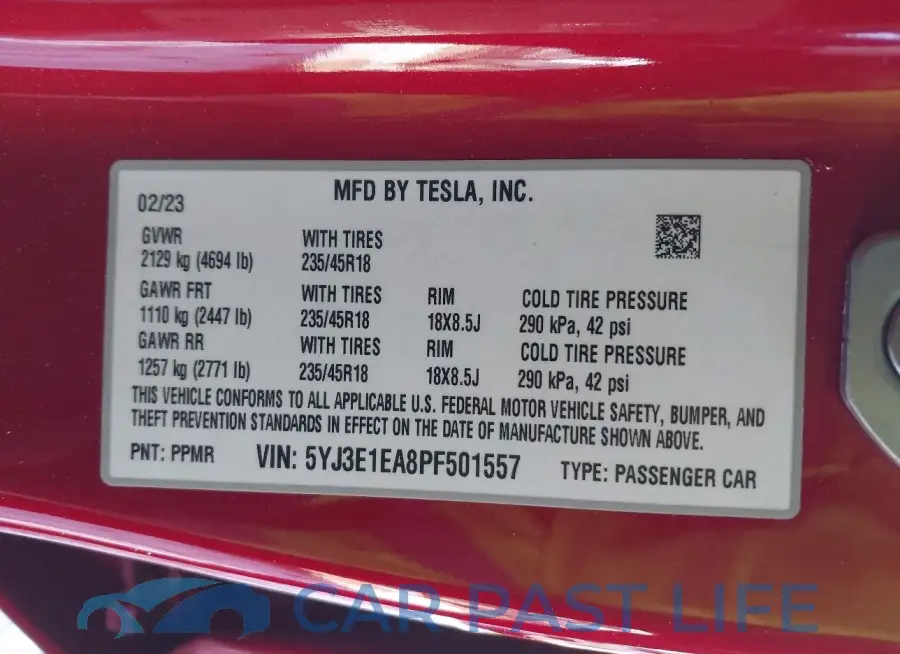 5YJ3E1EA8PF501557# 9