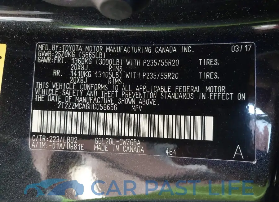 2T2ZZMCA6HC059656# 9