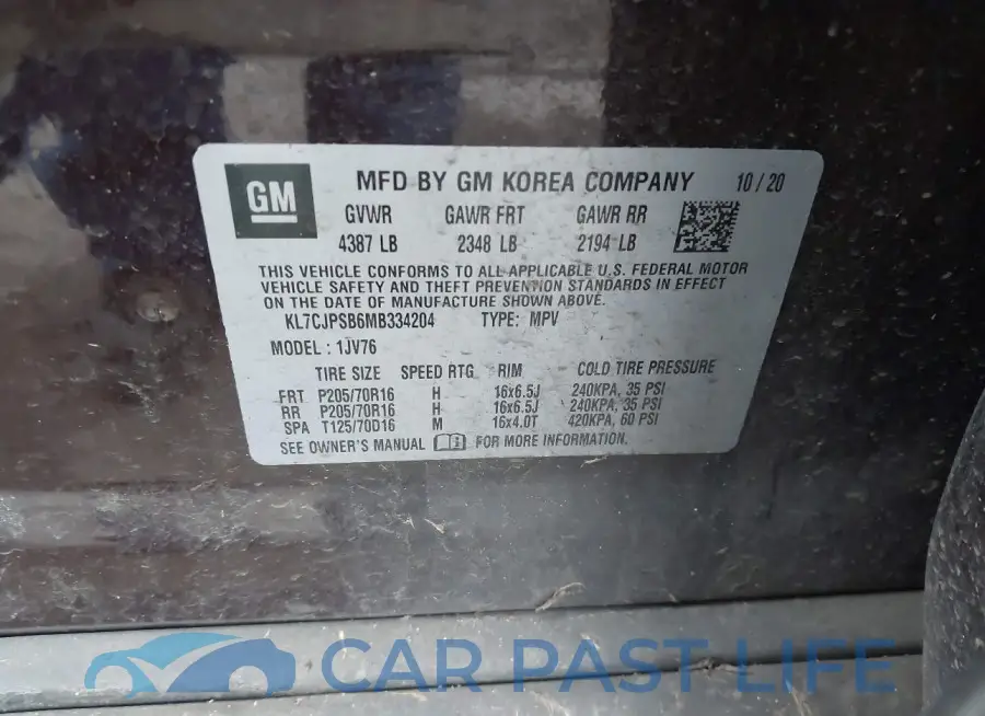 KL7CJPSB6MB334204# 9