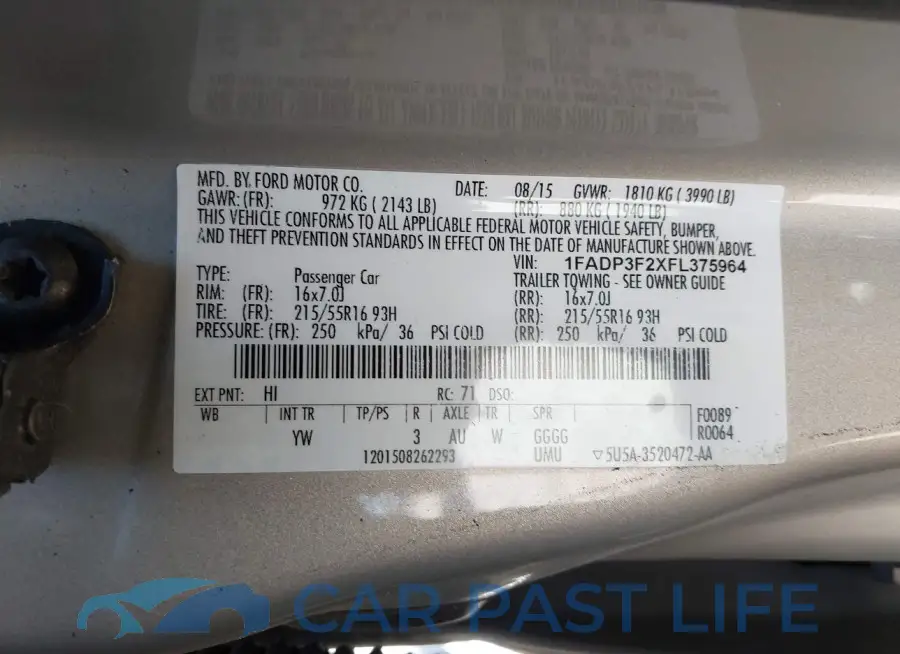 1FADP3F2XFL375964# 9