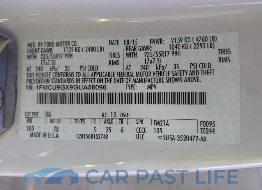 1FMCU9GX9GUA58096# 9
