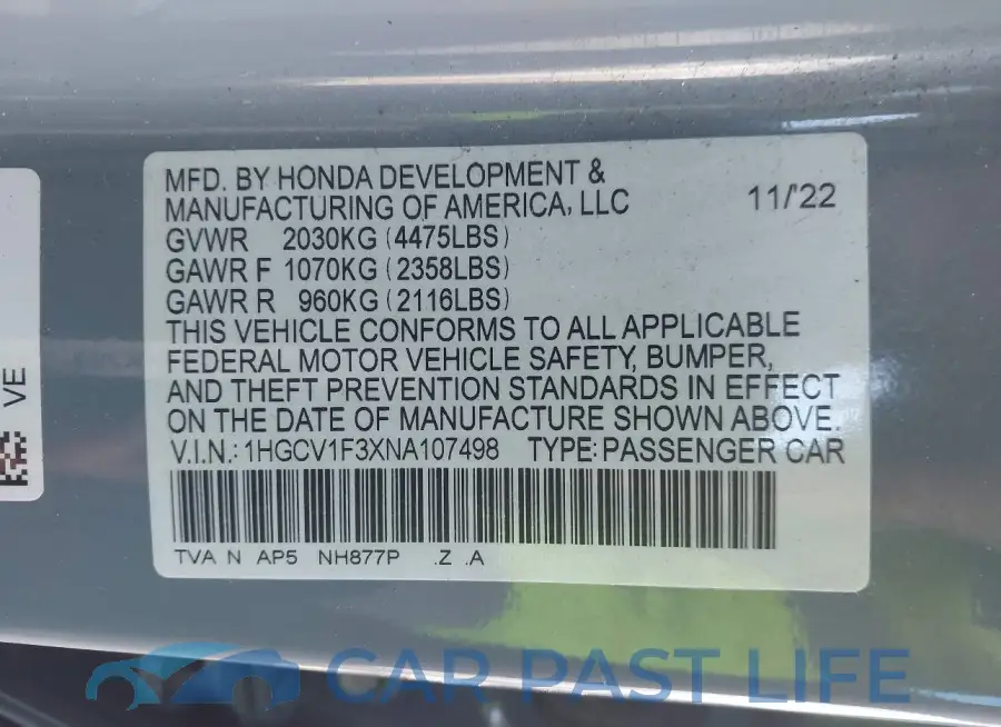 1HGCV1F3XNA107498# 9