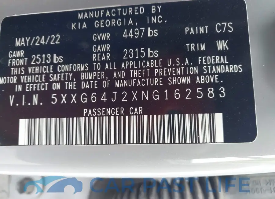 5XXG64J2XNG162583# 9