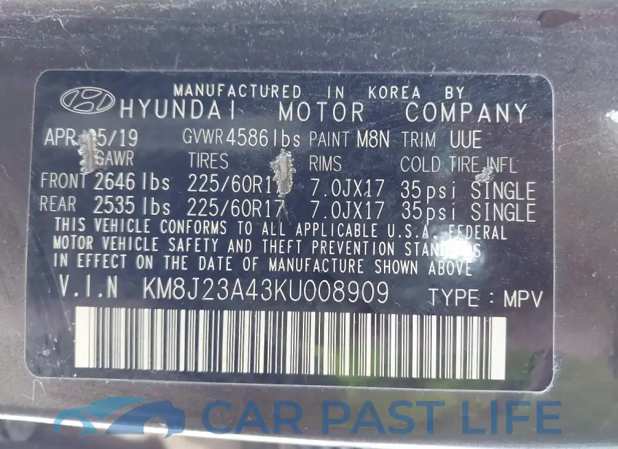 KM8J23A43KU008909# 9