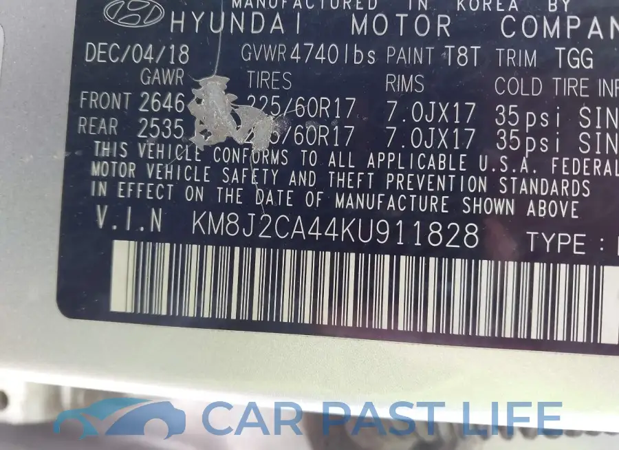 KM8J2CA44KU911828# 9