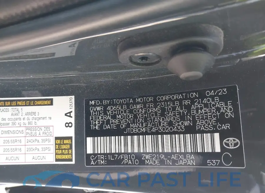 JTDBCMFE4P3020433# 9