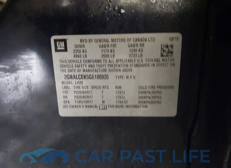2GNALCEK5G6100935# 9