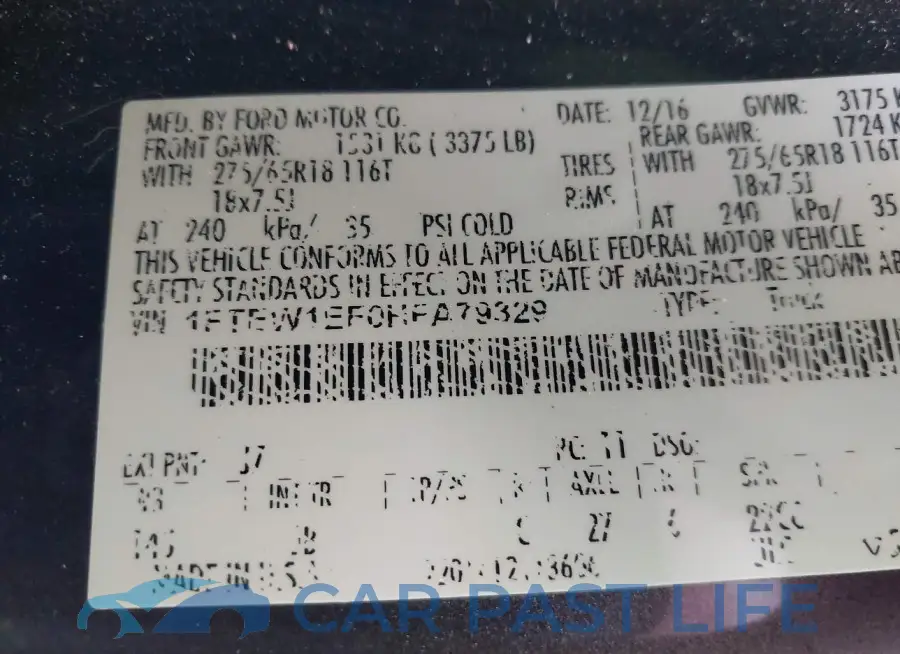 1FTEW1EF0HFA79329# 9