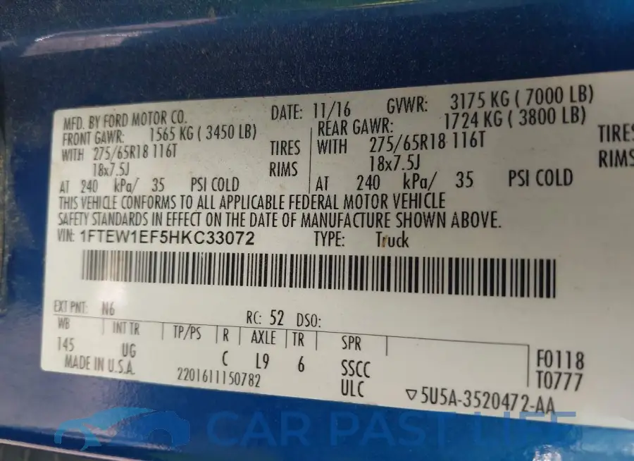 1FTEW1EF5HKC33072# 9