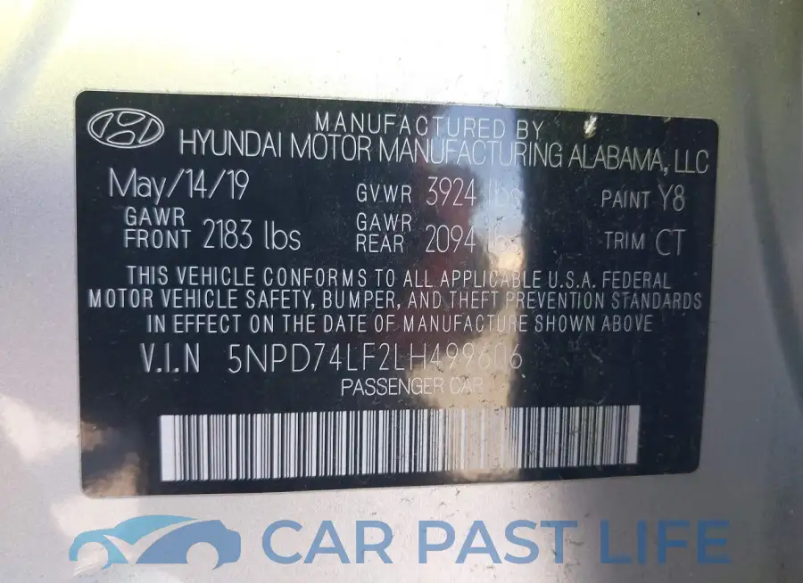 5NPD74LF2LH499606# 9
