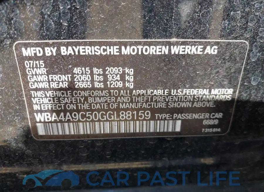 WBA4A9C50GGL88159# 9