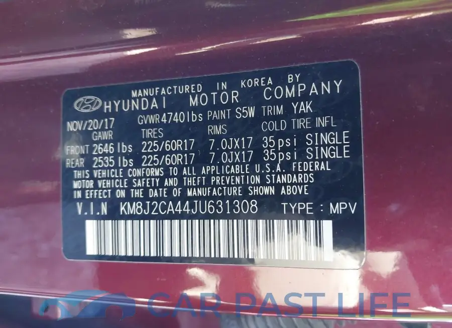KM8J2CA44JU631308# 9