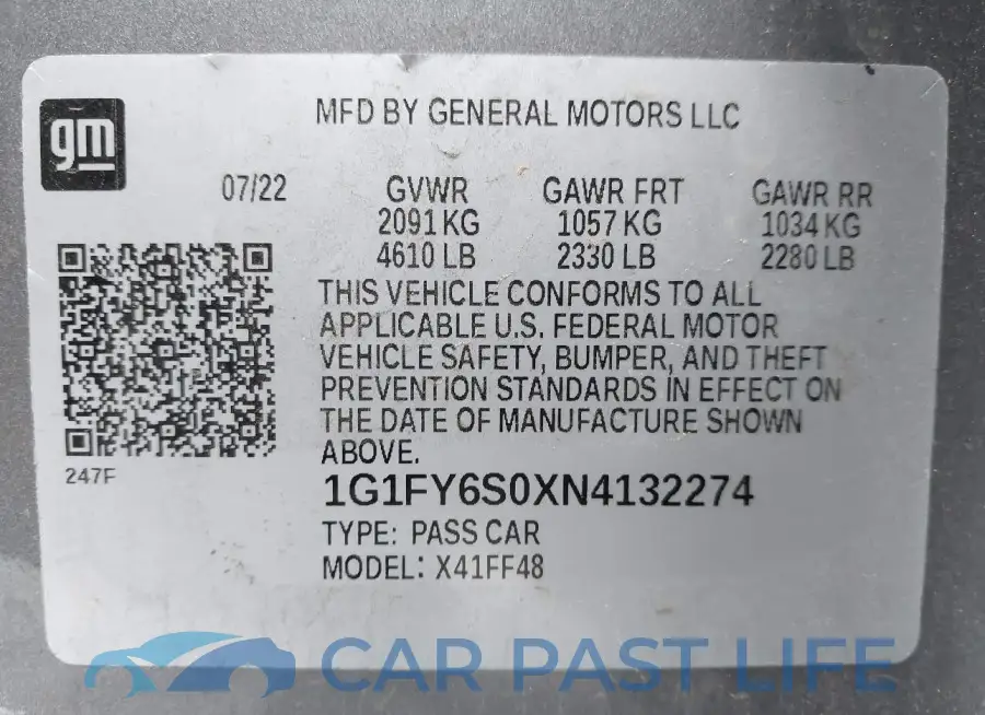 1G1FY6S0XN4132274# 9