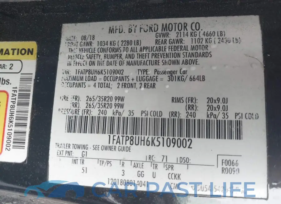 1FATP8UH6K5109002# 9