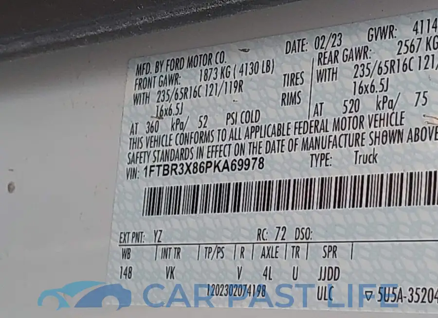 1FTBR3X86PKA69978# 9