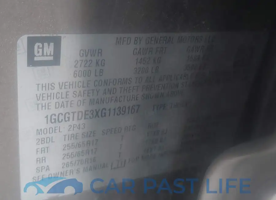 1GCGTDE3XG1139167# 9