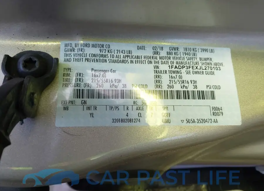 1FADP3FEXJL270103# 9
