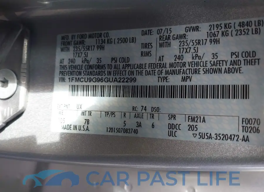 1FMCU9G96GUA22299# 9